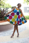 African Print  Tausi Dress - Blue /Orange Circle Print - Africas Closet