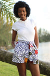 African Print /Kitenge/Ankara(Mini) Shorts - White/Black/Red Floral Print - Africas Closet