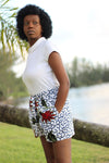 African Print /Kitenge/Ankara(Mini) Shorts - White/Black/Red Floral Print - Africas Closet