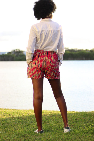 African Print /Kitenge/Ankara(Mini) Shorts - Pink/Navy Blue Batik Print - Africas Closet