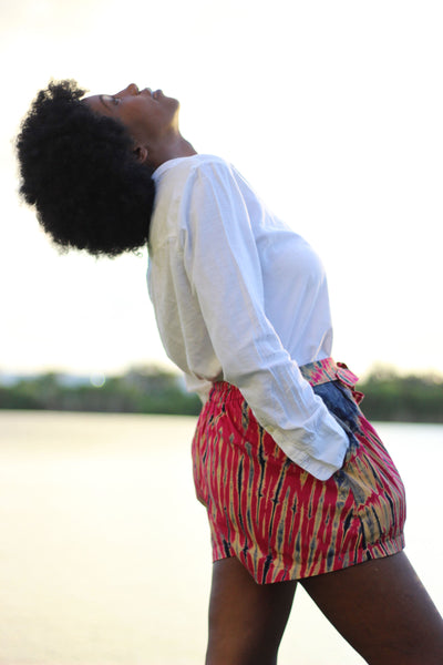 African Print /Kitenge/Ankara(Mini) Shorts - Pink/Navy Blue Batik Print - Africas Closet