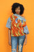 African Print Shift Mwezi  Top - Orange/Navy Blue Geometric Print - Africas Closet