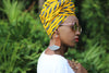 African Print/Ankara Headwrap -Yellow/Black Tribal Print - Africas Closet