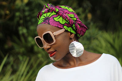 African Print /Ankara Headwrap -Hot Pink /Lime Green Floral Print - Africas Closet