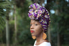 African Print /Ankara Headwrap - Purple /Yellow Floral Print - Africas Closet
