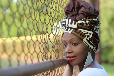 African Print /Ankara Headwrap - Brown /Cream Tribal Print - Africas Closet