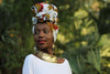 African Print/ Ankara Headwrap - White/Orange/Red Floral Print - Africas Closet