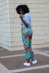 African/Ankara / Kitenge Print  Capri Pants - Blue/Red Geometric Print - Africas Closet