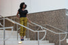 African /Ankara/Kitenge Print Capri Pants - Yellow Black Leaf Print - Africas Closet