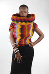 African Cowl Neck Top(Hoodie)-Orange/Red Wave Print - Africas Closet