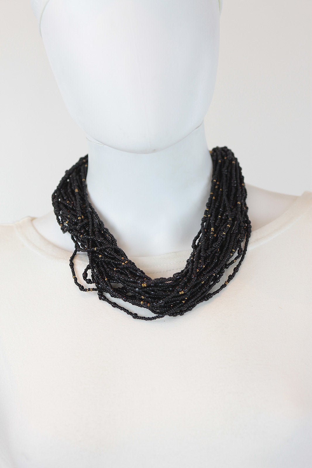 African Maasai Beaded Necklace-Black/Gold - Africas Closet