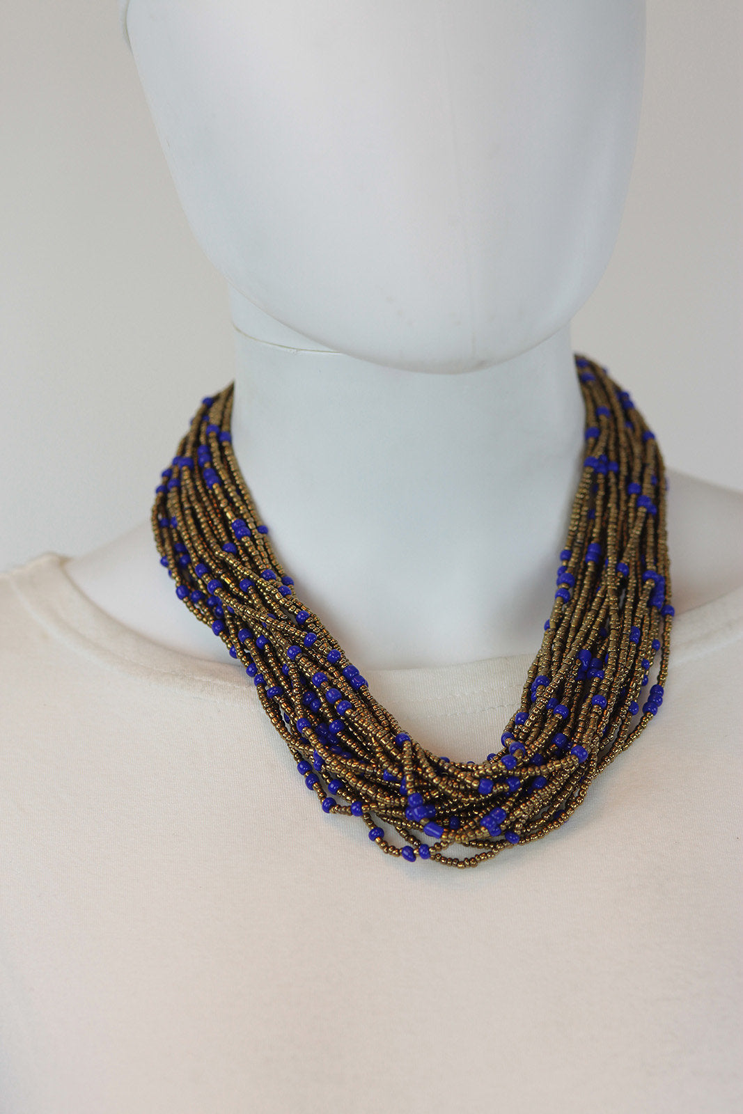 African Maasai Beaded Necklace-Gold/Royal Blue - Africas Closet