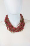 African Maasai Beaded Necklace-Pink/Gold - Africas Closet