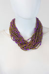 African Maasai Beaded  Necklace-Purple/Gold - Africas Closet