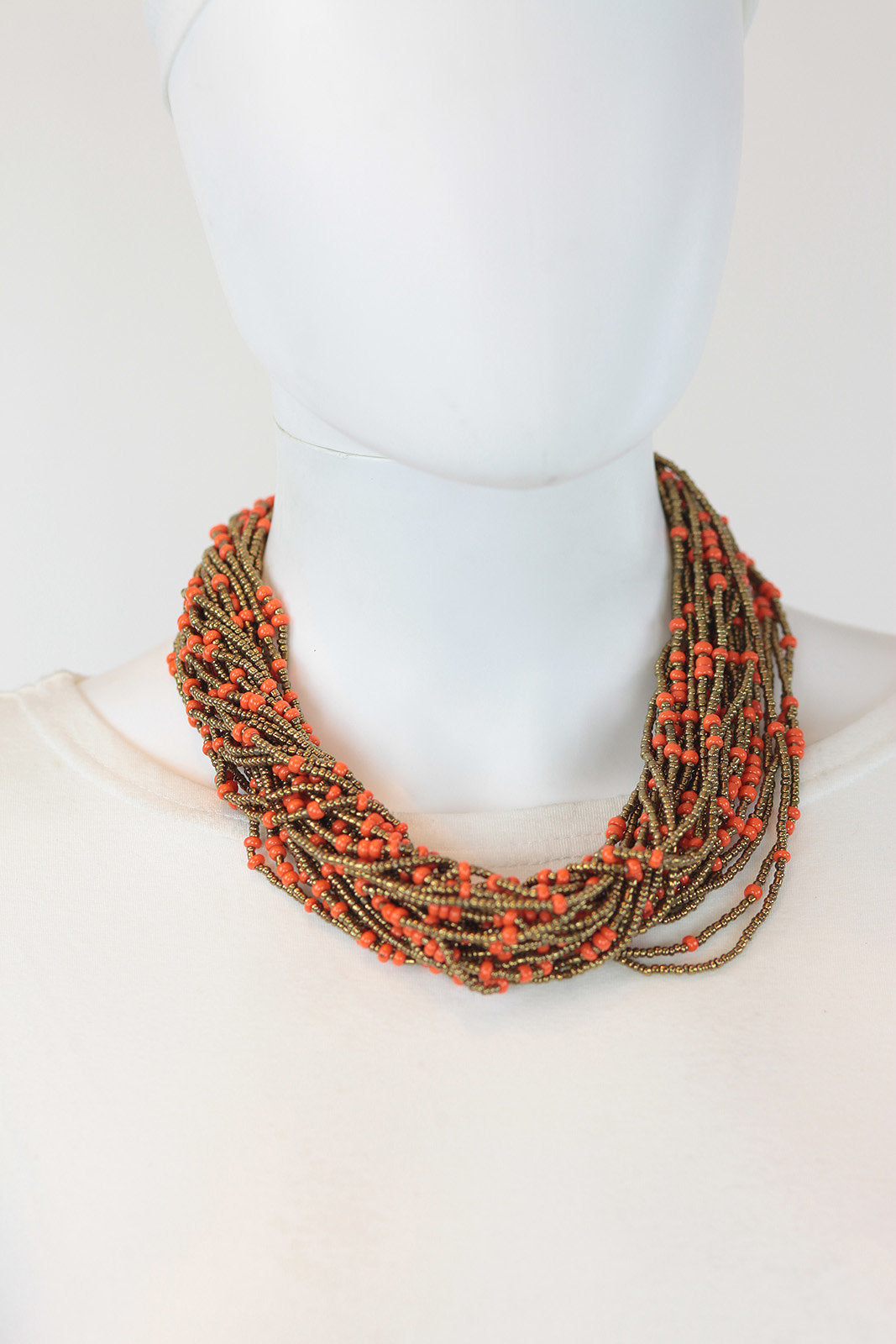 African Maasai Beaded  Necklace-Orange/Gold - Africas Closet