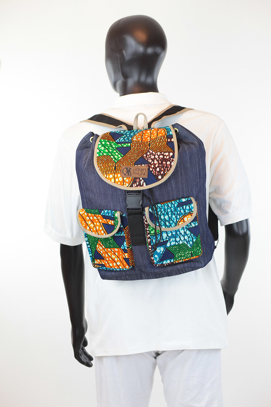 African Print Back Pack-Denim Blue Floral - Africas Closet