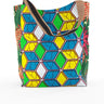 African Print Shopper Bag-Teal/Yellow Geometric Print - Africas Closet