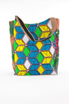 African Print Shopper Bag - Teal/Yellow/Green Geo Print - Africas Closet