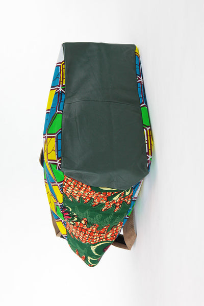 African Print Shopper Bag-Teal/Yellow Geometric Print - Africas Closet