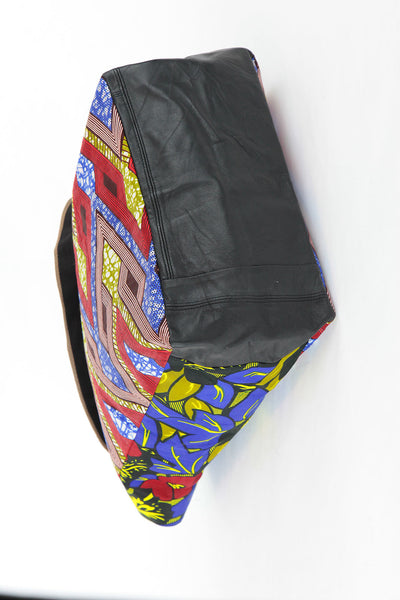 African Print Shopper Bag -Blue /Red Geo/floral Print - Africas Closet