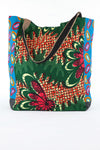 African Print Shopper Bag - Green/Wave/Blue Print - Africas Closet