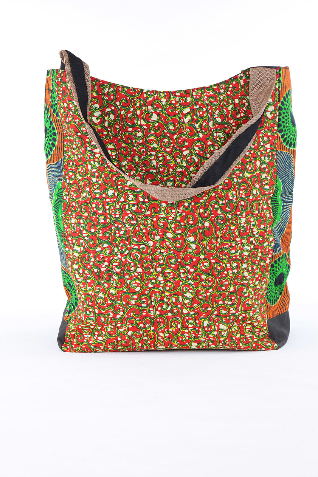 African Print Shopper Bag- Red/Green Floral - Africas Closet