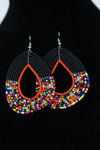 African Maasai(Maa) Bead Hoop Earrings-Black/Orange - Africas Closet