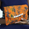 African Print Clutch Bling Purse- Orange/Batik Print - Africas Closet