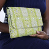 African Print Clutch Bling  Purse- Light Green/White  Floral Print - Africas Closet