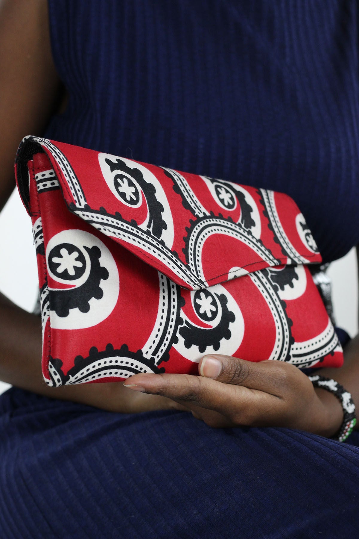 African Print Clutch Purse- Red/Black Floral Print - Africas Closet