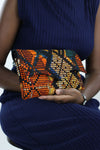 African Print Clutch Purse- Blue/Orange Floral Print - Africas Closet