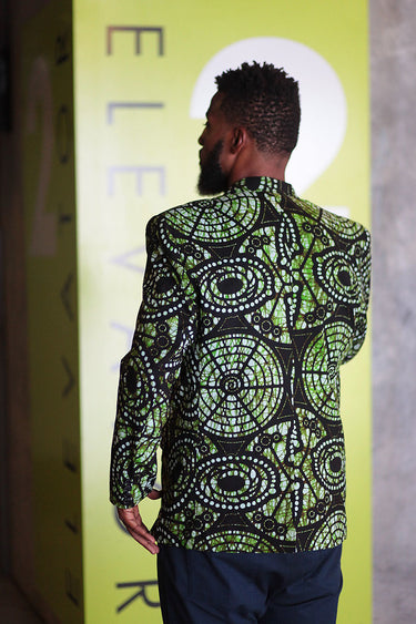 African Print Mens Blazer - Green Batik Print - Africas Closet
