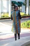 African Print Sleeveless Longline Shrug -Royal Blue Kente - Africas Closet