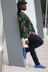 African Mens Blazer Jacket - Royal Blue/Green Floral print - Africas Closet