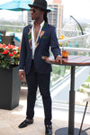 African Print Blazer Jacket - Navy Blue/Green & Blue Floral Print - Africas Closet
