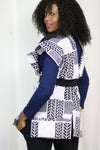 AFRICAN PRINT FALL SLEEVELESS HOODIE - WHITE/BLACK KENTE PRINT