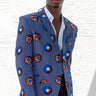 African Print Mens Blazer Jacket - Blue/White & Brown Circle(Concentric) Print - Africas Closet