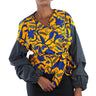 African Print  Mila Wrap Shirt - Blue/Orange/Black Floral Print - Africas Closet