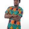 African Short Sleeved Shirt-Teal/Orange - Africas Closet