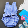 African Baby  Pinstripe Backless (with straps) Romper Knikers - Light Blue / White Pinstripes