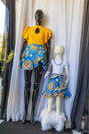 Wrap Skirt( ruffled) Ankara/Kitenge/African Print- Light Blue/Yellow Concentric Circle