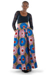 African Print Maxi Skirt-Blue/Red Concentric Print - Africas Closet