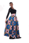 African Print Maxi Skirt-Blue/Red Concentric Print - Africas Closet