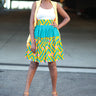 African Print Midi Flare Skirt - Teal/Orange /Pink Geometric Print - Africas Closet