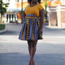 African Print Midi Flare Skirt - Red/Blue /Jungle Green Geometric Print - Africas Closet