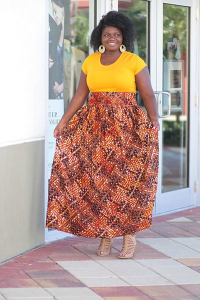 African Print Maxi - Brown/Black Geometric Print - Africas Closet