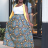 African Print Maxi  Skirt- Grey/Black/Yellow Geometric Print - Africas Closet
