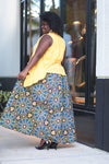 African Print Maxi  Skirt- Grey/Black/Yellow Geometric Print - Africas Closet