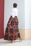 African Print Maxi Skirt-Blue/Orange Geometric Print - Africas Closet
