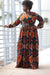 African Print Maxi Dress - Blue/Orange Geometric Print - Africas Closet
